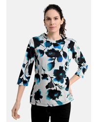 Bicalla - Shirt mit üten- und Blätter-Print in Hellgrau/Türkis (1-tlg) - Lyst