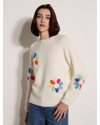 Apricot - Rundhalspullover Strickpullover Mit Aufgenähten Bunten Blumen - Lyst