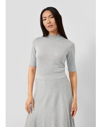 S.oliver - Kurzarmpullover Strickpullover Kurzarm-Feinstrickpullover Aus Viskose Mit Glitzergarn - Lyst