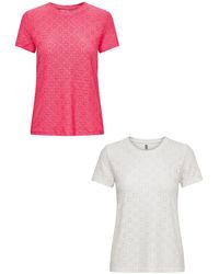 Jacqueline De Yong - 2er-Set Kurzarm Rundhals T-Shirt (2-tlg) 7157 in Weiß-Rot - Lyst