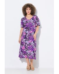 Ulla Popken - Jerseykleid Jersey-Midikleid A-Linie V-Ausschnitt Halbarm - Lyst