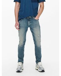 Only & Sons - Slim Fit Jeans Destroyed Denim Stretch Pants ONSLOOM (1-tlg) 3967 in Blau - Lyst