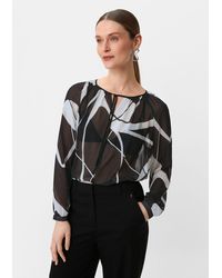 Comma, - Langarmbluse Chiffonbluse mit Allovermuster Teilungsnähte, Raffung - Lyst