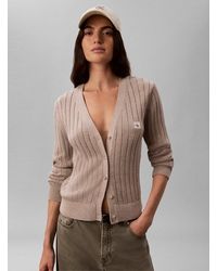 Calvin Klein - V-Ausschnitt-Pullover Woven Label Cardigan Regular Fit Mit V-Ausschnitt - Lyst