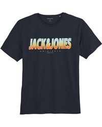 Jack & Jones - & Rundhalsshirt Große Größen T-Shirt navy Farbverlauf-Logoprint Jack&Jones - Lyst