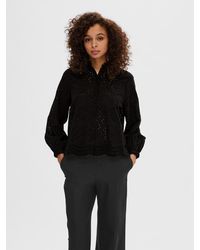 SELECTED - Blusenshirt Feine Bluse mit Lochstickerei Design Muschelsaum Hemd SLFTATIANA L/S EMBR SHIRT NOOS - Lyst