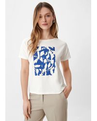 Comma, - Kurzarmshirt T-Shirt mit Front-Print Artwork - Lyst