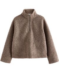 Next - Fleecepullover Sweat-Oberteil aus Teddyfellfleece mit RV-Kragen (1-tlg) - Lyst