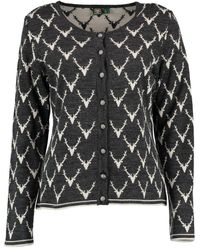 OS-Trachten - Strickjacke Wilumi Tailliert, lang geschnitten, Rundhals, Allover-Stick, Metallknöpfe - Lyst