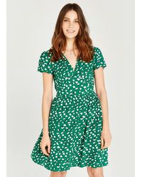 Apricot Gedessineerde Jurk Floral Bud V Neck Empire Dress - Groen