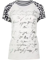 Passioni - Sommershirt Animalprint Leo und silbernen Schriftzügen T-Shirt mit Printmix - Lyst