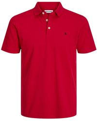 Jack & Jones - Poloshirt Polo Shirt JJEPAULOS Sommer Hemd Kragen Pique Cotton (1-tlg) 3613 in Rot-2 - Lyst
