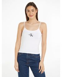 Calvin Klein - T-Shirt MONOLOGO STRAPPY TANK TOP mit Logomarkenpatch - Lyst