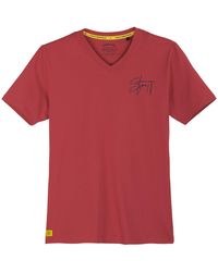 Redfield - Übergrößen T-Shirt V-Neck rot Brustprint - Lyst
