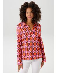 Aniston CASUAL - Hemdbluse mit extravagantem, farbenfrohen Retro-Muster - Lyst
