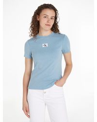Calvin Klein - T-Shirt LABEL WASHED RIB SLIM TEE mit Logopatch - Lyst