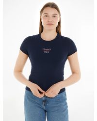 Tommy Hilfiger - Slim Essential Kurzarm Rundhals Jersey T Shirt mit Logo Druck Print, Baumwoll Mix - Lyst
