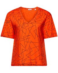 Esprit - Baumwoll-T-Shirt mit V-Ausschnitt und Print (1-tlg) - Lyst