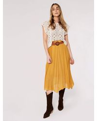 Apricot - Midirock Shimmer Crinkle Belted Skirt, mit Flechtgürtel - Lyst