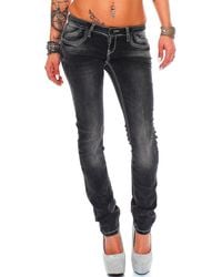 Cipo & Baxx - Slim-fit-Jeans Low Waist Hose BA-C46007 mit Stretch und Weißer Kontrastnaht in Schwarz - Lyst
