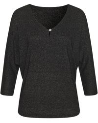 Lascana - 3/4-Arm-Shirt mit funkelndem Strassknopf aus strukturierter Viskose-Qualität - Lyst