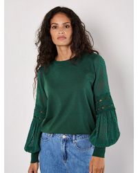 Apricot - Rundhalspullover Pullover Mit Kontrastierenden Ärmeln Mit Spitze - Lyst