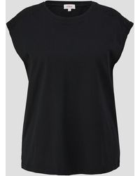 S.oliver - Kurzarmshirt Baumwoll-Shirt mit überschnittenen Schultern und Häkeleinsatz - Lyst