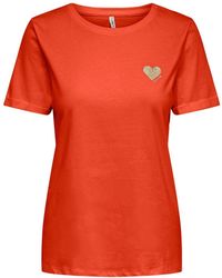 ONLY - Einfarbiges Basic T-Shirt mit Brand Herz ONLKITA (1-tlg) 4232 in Rot - Lyst