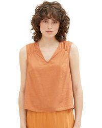 Tom Tailor - Shirttop Ärmellose Bluse V-Ausschnitt aus Leinen BLUSENTOP linen mix blouse top - Lyst