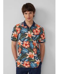 S.oliver - Kurzarmshirt Poloshirt aus Baumwolle mit All-over-Print - Lyst