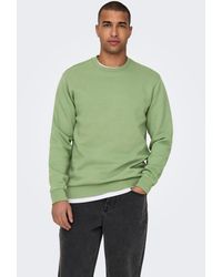 Only & Sons - Basic Sweatshirt Langarm Pullover ohne Kapuze ONSCERES 5428 in Grün-3 - Lyst