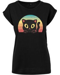 Youth Designz - Print- " Black Cat" T-Shirt als Statement / Geschenk Frauen Motiv mit stylischen Retro Regenbogen Aufdruck - Lyst