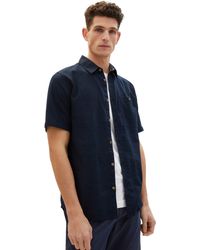 Tom Tailor - Kurzarmhemd Kurzarm Hemd mit Leinen Regular Freizeit Kent Kragen Design Shirt 7362 in Blau - Lyst
