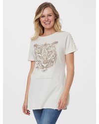 Sarah Kern - Langarmshirt Kurzarmshirt Figurumspielend mit auffälligem Tiger-Motiv - Lyst