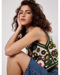 Apricot - Stricktop Geblümte Häkelweste, im Boho-Look - Lyst