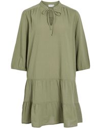 Vila - Shirtkleid Elegantes Design mit Rüschen und Bindekordel am Kragen - Lyst