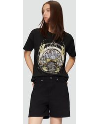QS - Kurzarmshirt Print-T-Shirt mit überschnittenen Schultern - Lyst