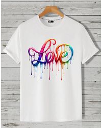 Rmk - T- Shirt kurzarm Rundhals Basic Liebe mit "Love" Print aus Baumwolle - Lyst