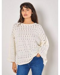 Apricot - Rundhalspullover Pointelle Pullover Mit Glockenärmeln - Lyst