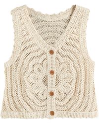 Next - Strickjacke Geknöpfte Weste mit Häkelblumen aus Baumwolle (1-tlg) - Lyst