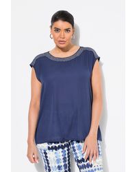 Ulla Popken - T- Shirt Ziersteine Rundhals ärmellos Materialmix - Lyst