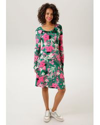 Aniston CASUAL - Jerseykleid mit trendfarbigen Blumendruck -jedes Teil ein Unikat - Lyst