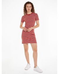 Tommy Hilfiger - Shirtkleid NEW CODY STR SLIM SHORT DRS SS mit allover Streifendessin, Logo-Flag - Lyst