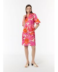 Comma, - Minikleid Baumwoll-Kleid mit Hemdkragen und All-over-Print - Lyst