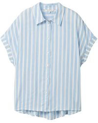 Tom Tailor - Blusenshirt striped short sleeve blouse, offwhite blue vertical stripe - Lyst