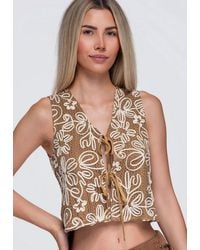 Ombre - Strickweste Damen Strickweste Mit V-Ausschnitt Und Bindeband Camel (Kein Set, 1-Tlg) Kurze Weste - Lyst