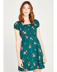 Apricot Gedessineerde Jurk Floral Bunches Milkmaid Dress - Groen