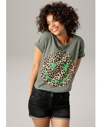 Aniston CASUAL - T-Shirt mit Smiley-Frontprint im Animal-Look - Lyst
