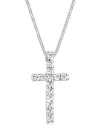 Elli Jewelry - Kette Mit Anhänger Kreuz Weiß 925 Sterling Silber, Mit Kristallen Von Swarovski, Kreuz - Lyst