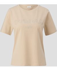 S.oliver - Kurzarmshirt T-Shirt aus Baumwollstretch Pailletten, Stickerei - Lyst
